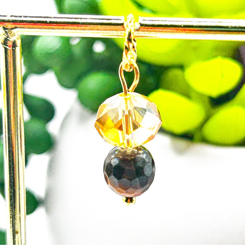 NWOT Tiger eye hoop charms, 6mm jump ring, stainless steel 18 K Gold plated - Picture 6 of 7